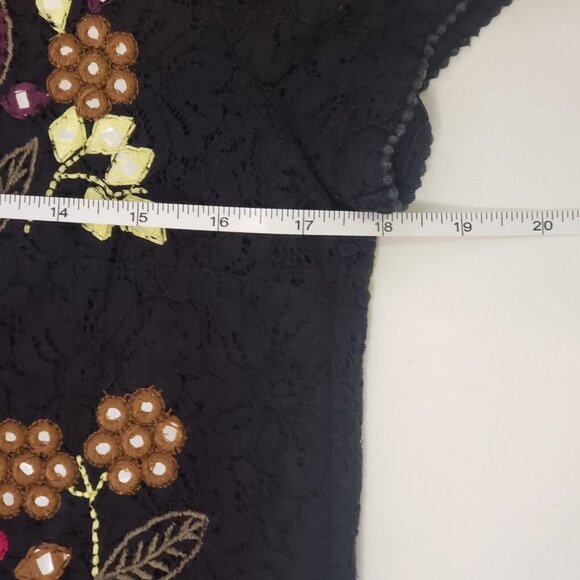 French Connection Lace Dress Womens Size 6 Black Floral Embroidery Boho Coquette - Picture 13 of 16